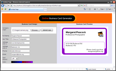 An Advanced ASP.NET AJAX Business Card Application sample.