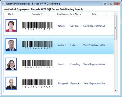 Barcode WPF DataBinding to SQL Server ADO.NET Source