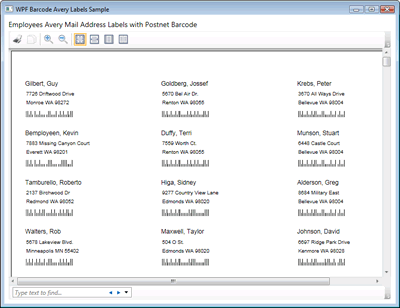 WPF Avery Address Labels featuring USPS Postnet Barcode