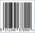 Ean 13 Barcode - Code property = 501234567890, AddChecksum property = True and DisplayLightMarginIndicator property = True