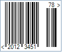 Ean 8 Barcode - Code property = 2012345, AddChecksum property = True and DisplayLightMarginIndicator property = True, EanUpcSupplement property = Digits2, and EanUpcSupplementCode property = 78