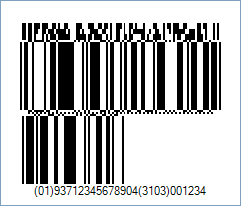 GS1 DataBar Expanded Stacked CC-A Barcode - Code property = (01)93712345678904(3103)001234|911A2B3C4D5E, AddChecksum property = True