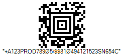 HIBC LIC 128 Aztec Code - Code property = A123PROD78905/10#494121523#SN654