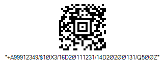 HIBC LIC Aztec Code Barcode - Code property = A99912349/0#0#10X3/16D20111231/14D20200131/Q500