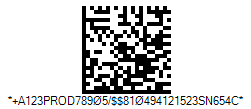 HIBC LIC DataMatrix - Code property = A123PROD78905/10#494121523#SN654