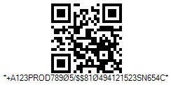 HIBC LIC QR Code - Code property = A123PROD78905/10#494121523#SN654