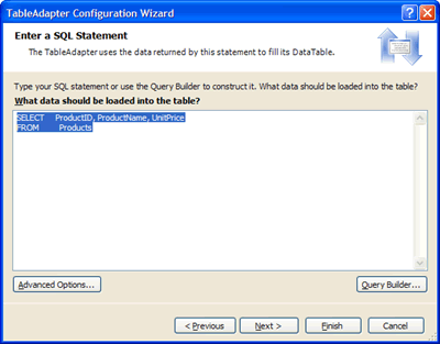 Specifying a SQL Statement that returns Northwind Product info