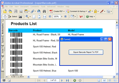 The local report featuring barcodes exported to PDF format without previewing it onto the Windows Form