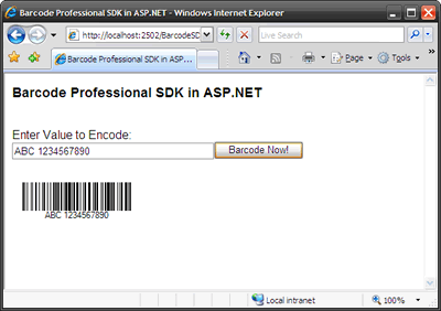 Barcode Professional SDK in ASP.NET Web Applications (Internet Explorer Browser)