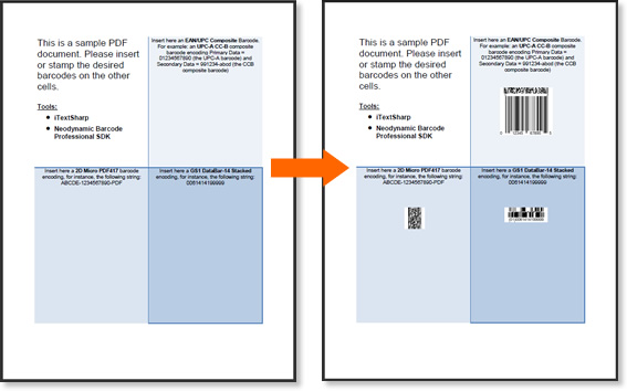 This is the PDF document before and after inserting or stamping the barcodes