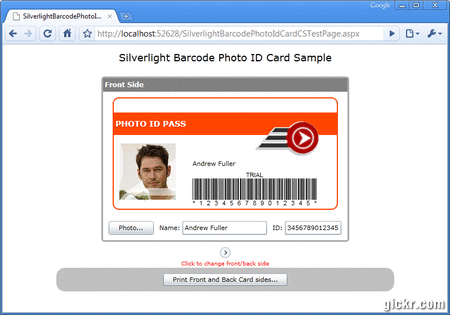 A simple Silverlight Barcode Photo ID Card Editor using Barcode Professional for Silverlight