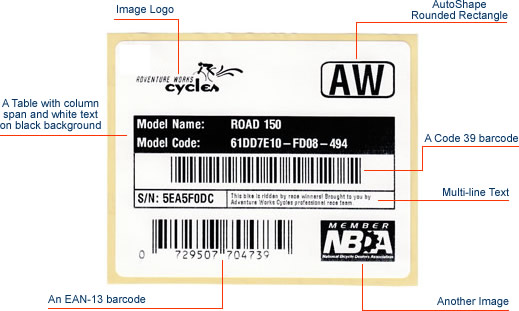 This figure shows the second label which is more complex in design but easy to create by using ThermalLabel SDK for .NET