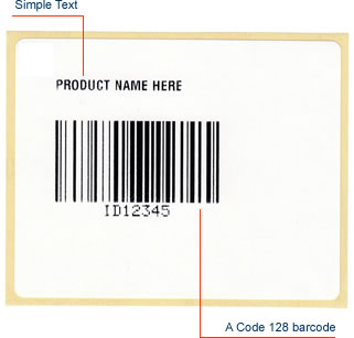 The following figure shows the first basic label that is printed by using the sample code.