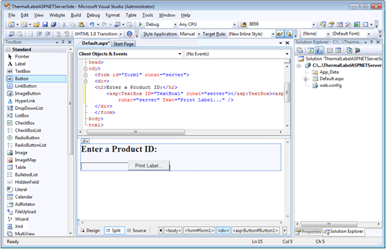 Visual Studio - Thermal Label printing in ASP.NET Server side scenario