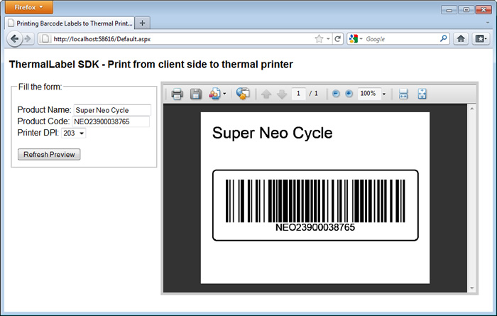 ThermalLabel SDK - Print from client side to thermal printer.