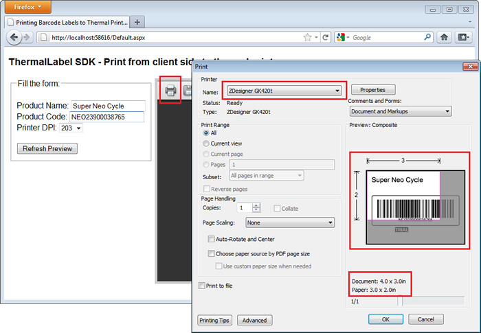 ThermalLabel SDK - Print from client side to thermal printer.